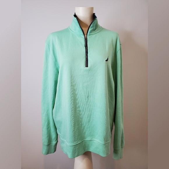 Nautica Jade Green and Navy Pullover Half Zip - Picture 1 of 5